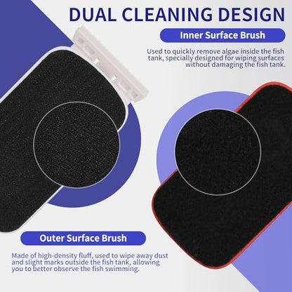 Aquarium Magnet Glass Cleaner Brush,Glass Fish Tank Algae Brush Cleaning Tool, with Two Algae Scraper，Floating Design Brush,Easy to Clean,Suitable for 1/8 to 1/3 Inch Fish Tank(Small) - size: S for Glass Thickness：1/8"-1/3"