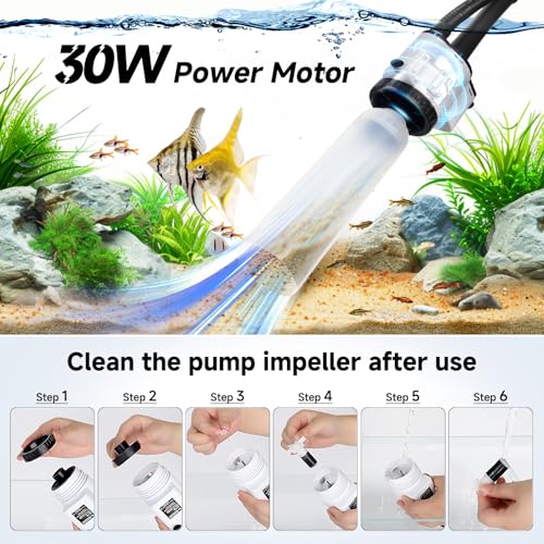 AQQA Electric Aquarium Gravel Cleaner, 8-in-1 Fish Tank Vacuum | Water Changer Sand Washer Algae Brush Turtle Shower Filter, Automatic Cleaning Kit for Freshwater Saltwater, 30W/480GPH
