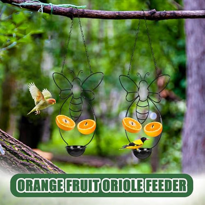 Hushee 2 Pcs Oriole Feeder for Outdoors Grape Jelly and Oranges Fruit Metal Bird Feeder Outdoor Garden Hanging Drinking Container Hummingbird Jelly for Outdoor Hanging Garden Patio(Bee Shaped) - style: Bee Shaped