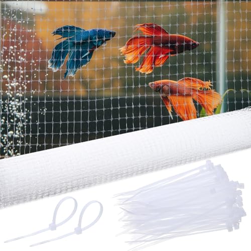 Aquarium Mesh Fish Tank Cover 10-75 Gallon Fish-Tank Lid Clear Fish Net for Fishes Transparent Plastic Aquarium Top Cover Screen Hood Net Plastic Mesh Screen for Aquariums, 4 X 5 Feet