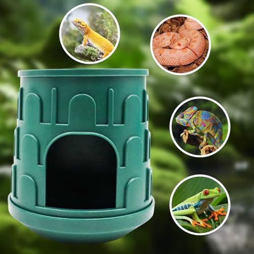 Reptile Tank Accessories, 2-in-1 Plastic Reptile Hide with Bowl on The Top, Habitat Hideout for Gecko, Snake, Chameleon and Other Small Arboreal Reptiles