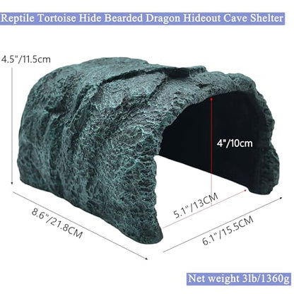 M2cbridge Fish Hide Cave Reptile Terrarium Habitat Decor Green Rock Dish | Natural color careful craft, resting spot, solid and sturdy, water dish - style: Green Rock+ Water Dish