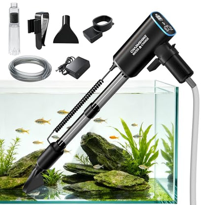 Cordless Gravel Vacuum Aquarium Cleaner for 10-75 Gallon,6-in-1 Automatic Fish Tank Cleaning Tools 2600mah Rechargeable Fish Tank Vacuum Large Tanks Change Water Wash Sand (25w) - size: For 10-75Gal