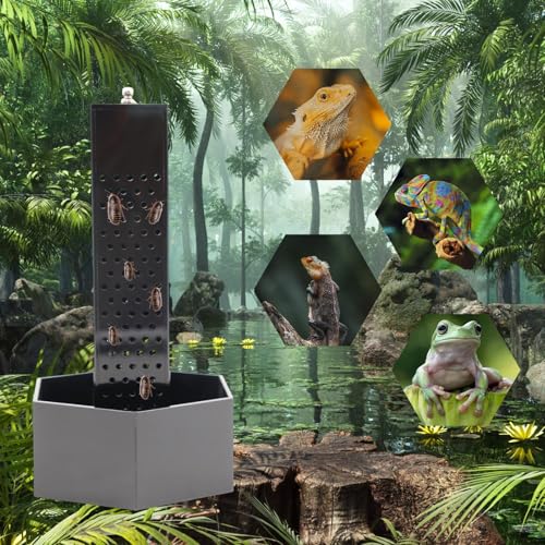 Chameleon Feeding Bowl, Hanging Black Acrylic Bearded Dragon Feeder with Column for Insects to Climb, Reptile Tank Aquarium Accessories for Lizard Lguana Gecko Toad Frog - color: Black