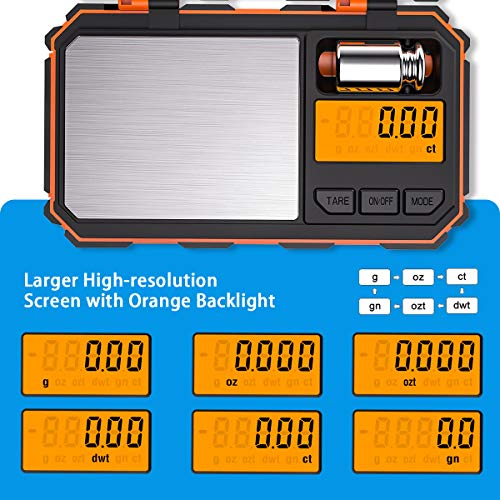 AMIR Digital Pocket Scale, Gram Scale 200g/0.01g,6 Units Conversion | kitchen scale, Smart Scale with Calibration and Tare Function, LCD Display, for Food, Coffee, Jewelry, Medicine, Herb - color: Orange
