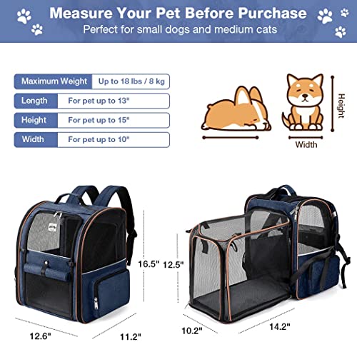 Large Cat Backpack Carrier Expandable Pet Carrier Backpack for Small Dogs Medium Cats Fit Up to 18 Lbs, Dog Backpack Carrier, Foldable Puppy Backpack Carrier for Travel, Hiking,Blue - color: Blue