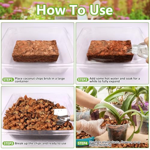 8 Pack Coco Chips for Plants- 8.8lb Organic Coconut Husk Potting Mix | Coconut Mulch Coco Husk Chips for Garden, Potted Plants, Orchid Repotting Soil Mix, High Expansion & Moisture Retention - size: 8 Pack