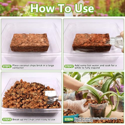 8 Pack Coco Chips for Plants- 8.8lb Organic Coconut Husk Potting Mix | Coconut Mulch Coco Husk Chips for Garden, Potted Plants, Orchid Repotting Soil Mix, High Expansion & Moisture Retention - size: 8 Pack