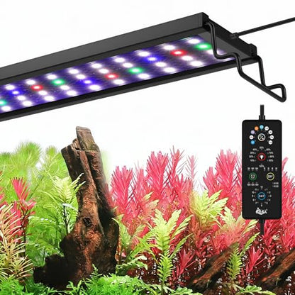 AQQA Full Spectrum Aquarium Plant Light LED Fish Tank Light IP68 Waterproof with 24/7 Natural Mode & DIY RGBW Mode, 9 Colors & 10-Level Brightness Adjustable, 6 Timer Settings for 12"-18" Tank (12W) - size: 12-18inch