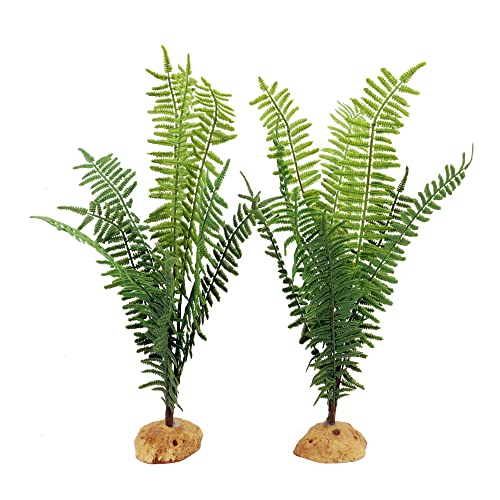 JIHAQUA Fake Fern Plants, Plastic Reptile Terrarium Decor | Reptiles Amphibians Tank Accessories for Crested Gecko Leopard Lizard
