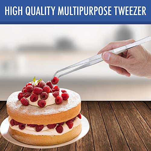 12 Inch Kitchen Long Tweezers Tongs | Cooking Tweezers Stainless Steel, Ideal for Meat Pasta Plating Pinching Delicate Small Pieces of Food - style: Curved Tip - 12"