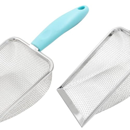 Hordion Cat Litter Scoop Stainless Steel Mesh Scooper, 2mm Mesh, Cyan | Non-Stick Coated Metal Litter Shovel Fine Sand Litter Scooper for Litter Box Kitten Pooper Lifter, - color: Cyan