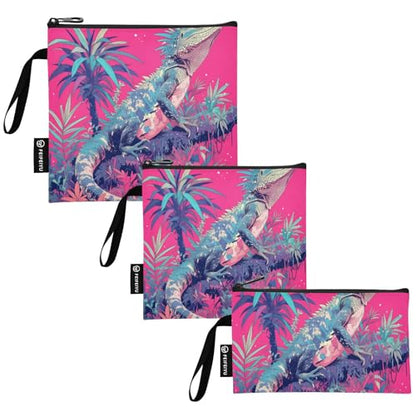 Reptile Peach Tropical Style 3 Pack Reusable Travel Snack Bags Multi-Use Food Storage Bags for Candy, Fruits, Cereal, Home Organization