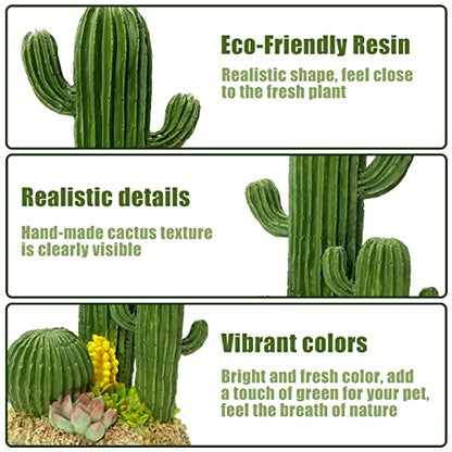 kathson Reptile Tank Decor Lizard Hide and Cave Plants Terrarium Decorations Resin Cactus Desert Aquarium Tank Habitat Accessories for Bearded Dragon Chameleon Leopard Gecko Snake Fish (Cactus) - style: Style A