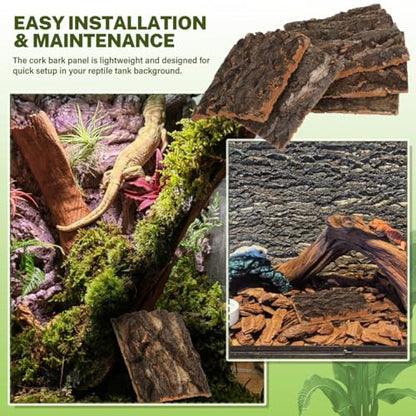 Garneck 5Pcs Reptile Terrarium Cork Bark Background - Natural Cork Wood for Reptile Tank Decor - Vivarium and Gecko Enclosure Background with Climbing and Hiding Features