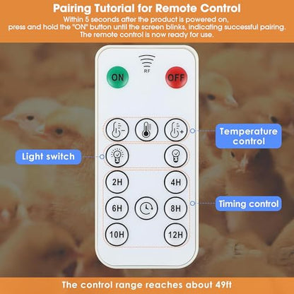 1 Pack Chicken Coop Heater with Remote, 200W Chicken Coop Warmer Temperature Control with Lights, Heat Lamps for Chickens with Digital Display and 5Ft Cable for Reptiles/Duck/Lizard