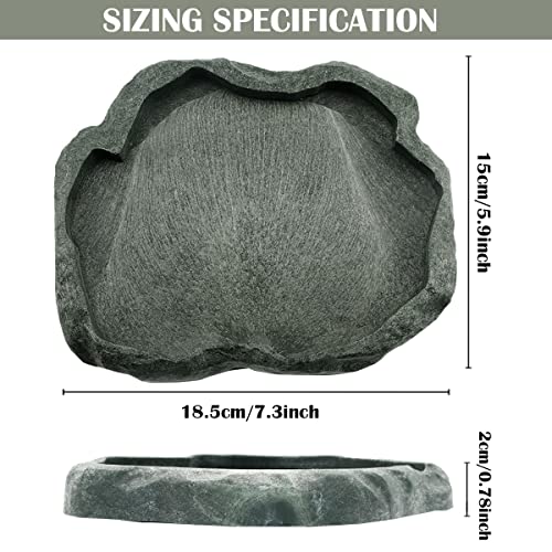 Reptile Water Dish Bowl Resin Rock Reptile Food and Water Feeder Pet Aquarium Ornament Terrarium Plate for Tortoise Lizard (Drak Green Large)