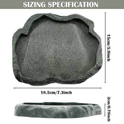 Reptile Water Dish Bowl Resin Rock Reptile Food and Water Feeder Pet Aquarium Ornament Terrarium Plate for Tortoise Lizard (Drak Green Large)