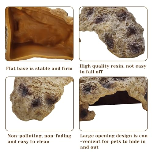 Hamiledyi Reptile Rock Hide Cave Reptile Hide Leopard Gecko Hide Bearded Dragon Hideout Terrarium Habitat Decor Reptile Hideout for Snake Lizard Gecko Turtle Hermit Crab Frog (M) - style: M : 8.46''×5.91''×4.72''