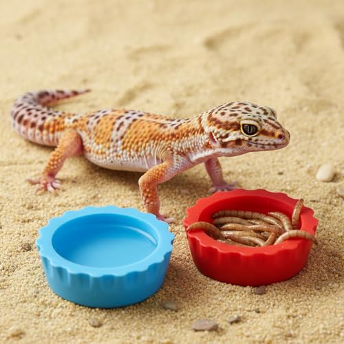 7 Pcs Reusable Small Reptile Feeding Dish, Crested Gecko Food and Water Dish and 2 Pcs Spoon, Silicone Reptile Food Bowl, Reptiles Food-Dish, Tank Accessories for Small Pets (8 Colors)