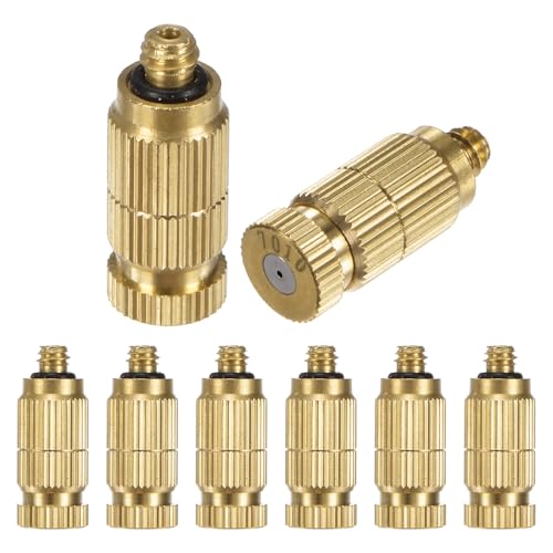 M METERXITY 8-Pack Brass Misting Nozzles, 0.028"/0.7mm Orifice Mister Nozzles Brass, High Pressure Spray Misting Nozzle Head for Outdoor Cooling System/Greenhouse/Landscaping [10/24 UNC] - size: 0.7mm
