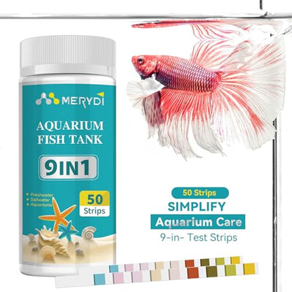 9-Way Aquarium Test Strips, Aquarium Test Kit for Fish Tanks & Ponds 50ct | Quick & Accurate Water Testing Iron Copper Sodium Chlorine Nitrate Nitrite Total Alkalinity Hardness Free Chlorine pH - color: 9 way aquarium test strips
