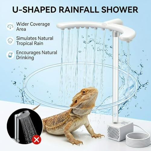 Trynellis Large Electric Bearded Dragon Pool with U-Shaped Shower - 19.7" Foldable Bearded Dragon Bathtub & Automatic Water Dispenser - Anti-Leak, Swimming Bath Accessories for Lizards & Turtles