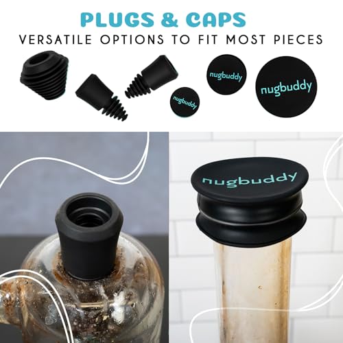 nugbuddy Glass Cleaning Kit - Reusable Silicone Accessories - Complete Kit to Clean your Piece, Just Add Cleaner - Reusable Soaker Bag, Brushes, Mat, Caps & Plugs, Funnel, & Microfiber Towel - color: Black