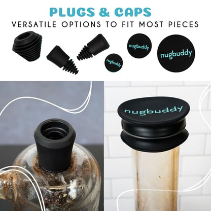 nugbuddy Glass Cleaning Kit - Reusable Silicone Accessories - Complete Kit to Clean your Piece, Just Add Cleaner - Reusable Soaker Bag, Brushes, Mat, Caps & Plugs, Funnel, & Microfiber Towel - color: Black