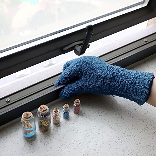 Patelai 2 Pairs Microfiber Gloves for plants Dusting Cleaning Glove Mittens House Cars Blinds Dusting(Gray, Dark Blue,Large) - color: Gray, Dark Blue, size: Large (2 Pairs)