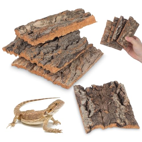 DOITOOL 4pcs Natural Cork Bark for Reptiles, Cork Flats Terrarium Background Decor, Lizard Gecko Bearded Dragon Climbing Platform, Small Reptile Habitat Tank Accessories