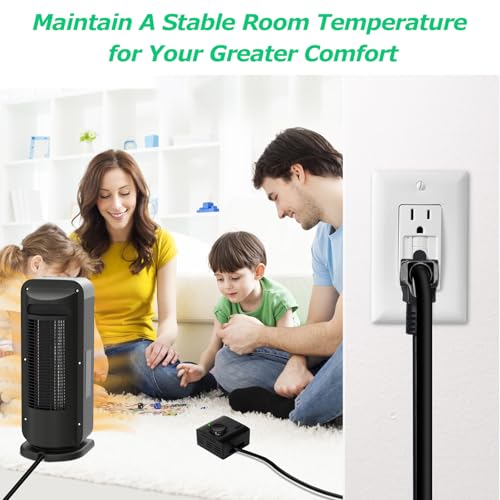 Adjustable Thermostat, Briidea Plug in Heating & Cooling Thermostat with LED Indicator, Compatible with Space Heater, Window Air Conditioners, Fans, Ideal for Household, Reptile, Greenhouse, Black - color: Black