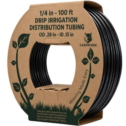 1/4" Irrigation Tubing Parts for Drip Irrigation Watering System | 100 ft Drip Irrigation Tubing for Garden Irrigation System, Hydroponics, Misting or as Blank Distribution Tubing