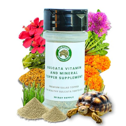 Sulcata Tortoise Calcium & Multivitamin Powder - Herpetologist Formulated Vitamin and Mineral Powder for Reptiles with High Fiber - 30 Day Supply in Shaker Bottle for Tortoise Lovers!