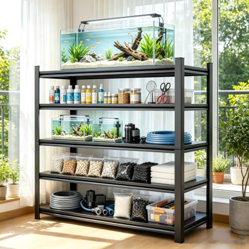 Aquarium Stand Fish Tank Stand 1600LBS Metal Shelving Adjustable Heavy Duty Storage Shelves Display Shelves Utility Shelf for Turtle Tank, Reptile Terrarium, 63" H×45.28" W×15.75" D, Black - size: 63" H×45.28" W×15.75" D