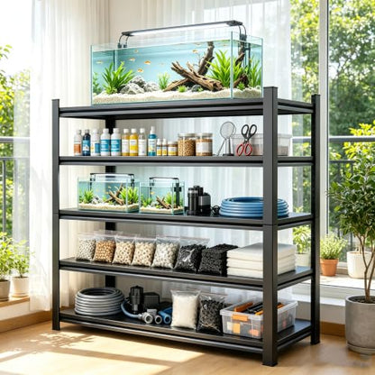 Aquarium Stand Fish Tank Stand 1600LBS Metal Shelving Adjustable Heavy Duty Storage Shelves Display Shelves Utility Shelf for Turtle Tank, Reptile Terrarium, 63" H×45.28" W×19.69" D, Black - size: 63" H×45.28" W×19.69" D