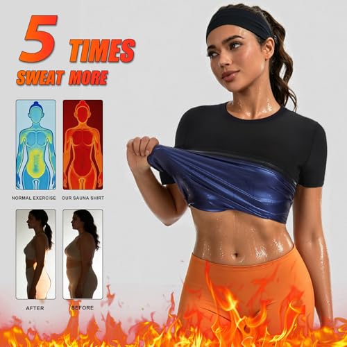 Sauna Suit Shirt For Women Waist Trainer Sweat Vest Workout Fajas Heat Trapping Athletic Tee Top Compression Body Shaper - size: XX-Large