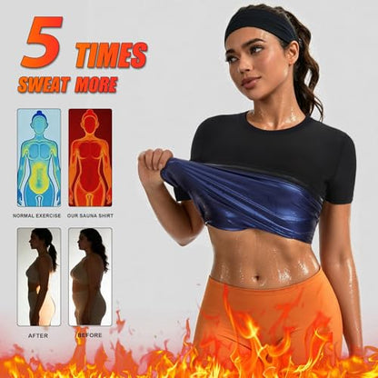 Sauna Suit Shirt For Women Waist Trainer Sweat Vest Workout Fajas Heat Trapping Athletic Tee Top Compression Body Shaper - size: Small