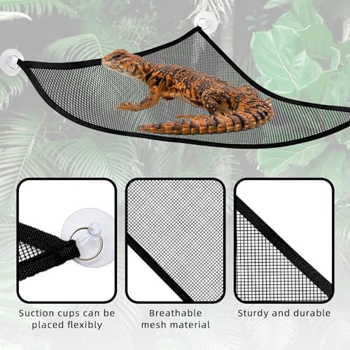2 Pcs Bearded Dragon Lizard Hammock, Triangular, Breathable Mesh, Black, 13" x 13" x 19" - color: Black