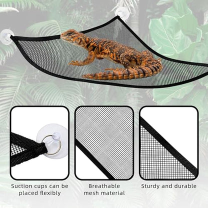 2 Pcs Bearded Dragon Lizard Hammock, Triangular, Breathable Mesh, Black, 13" x 13" x 19" - color: Black