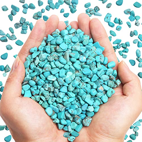 QICQDRAM Polished Gem Stones Rocks Howlite Turquoise Crystals Natural 1LB | Small Tumbled Stones Crystal Chips Bulk for Healing Crystals Fish Tank Gravel Vase Filler (405g/14.28oz) - color: Turquoise