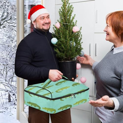 Alligators Reptiles Teal Insulated Casserole Carrier Print Food Carriers with Dish Storage Leakproof Lasagna Holder Bag for Hot Cold Food
