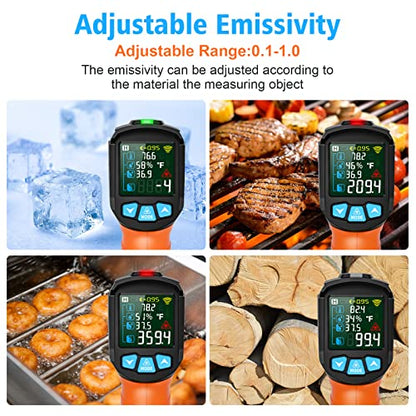 Infrared Thermometer Gun, Non Contact Digital Laser Thermometer Temperature Gun with Color LCD for Cooking, Home Repairs, Humidity Measurement, Adjustable Emissivity -58°F to 1472°F(-50~800°C) - color: Orange -58℉~1472℉(-50℃~800℃)