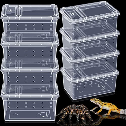 Irenare 8 Pcs Reptile Breeding Box Plastic Spider Terrarium Tarantula Feeding Box for Bearded Dragon Lizard Spider Gecko Scorpion(Vent Holes,Clear,5.9 x 3.9 x 2.5 Inch) - color: Clear, size: 5.9 x 3.9 x 2.5 Inch, style: Vent Holes
