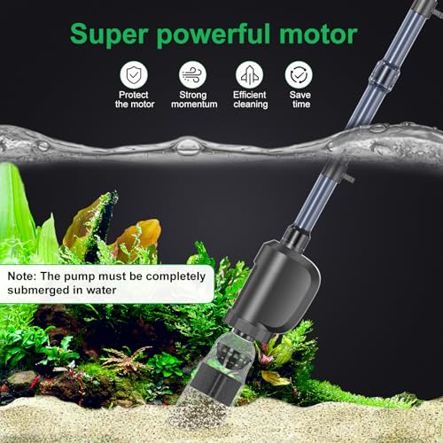 Electric Aquarium Vacuum Gravel Cleaner, 36W Electric Fish Tank Cleaning Tools with Strong Suction for Automatic Water Change Algae Filter Water Circulation Wash Sand 580GPH (Black) (Blue)