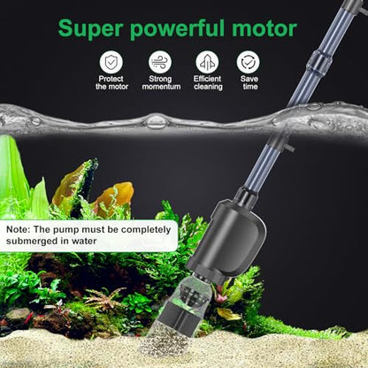 Electric Aquarium Vacuum Gravel Cleaner, 36W Electric Fish Tank Cleaning Tools with Strong Suction for Automatic Water Change Algae Filter Water Circulation Wash Sand 580GPH (Black) (Blue)