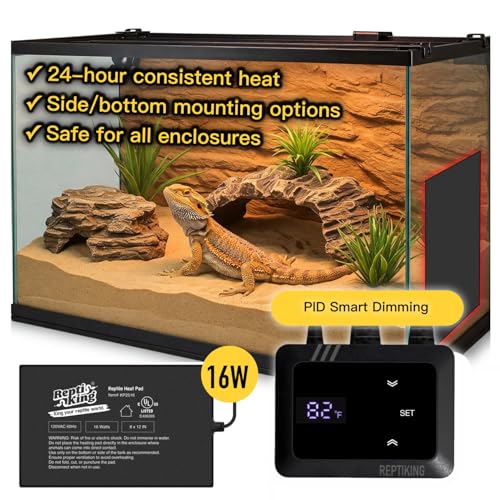 Reptile Heat Pad 16W with PID Dimming Thermostat, Adjustable Thermostat Heating Pad for Reptile Tank, Lizard, Snake, Bearded Dragon, Hermit Crab, Terrarium Heating Mat for Reptiles