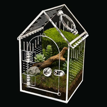 Acrylic Jumping Spider Enclosure, Multi-Purpose Small Insect Terrarium for Mantis, Tarantula, Gecko, Snail, Hermit Crab – Ideal as Critter Keeper, Breeding Box or Arboreal Pet Cage