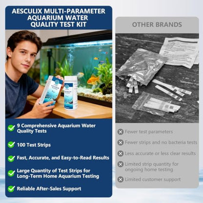 9 in 1 Aquarium Test Strips, 100 Count, Fish Tank Water Test Kit for Freshwater & Saltwater,