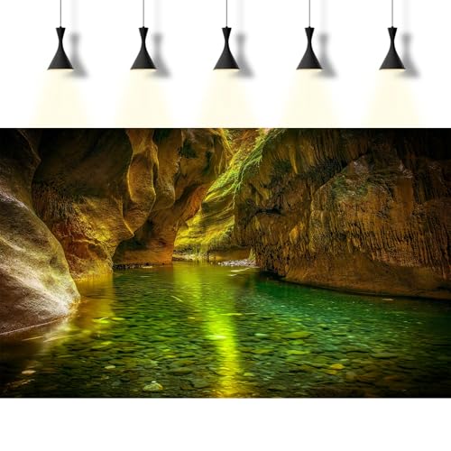 Cave Aquarium Background Natural Rock Caves Fish Tank Background Stream Rocky Mountain Reptile Tank Backgrounds Tranquil Green Toned Cave Streams Meanders Reptile Enclosure Backgrounds 24x12in - color: Green_Brown, size: 24(W)x12(H)inches/ 60(W)*30cm(H)